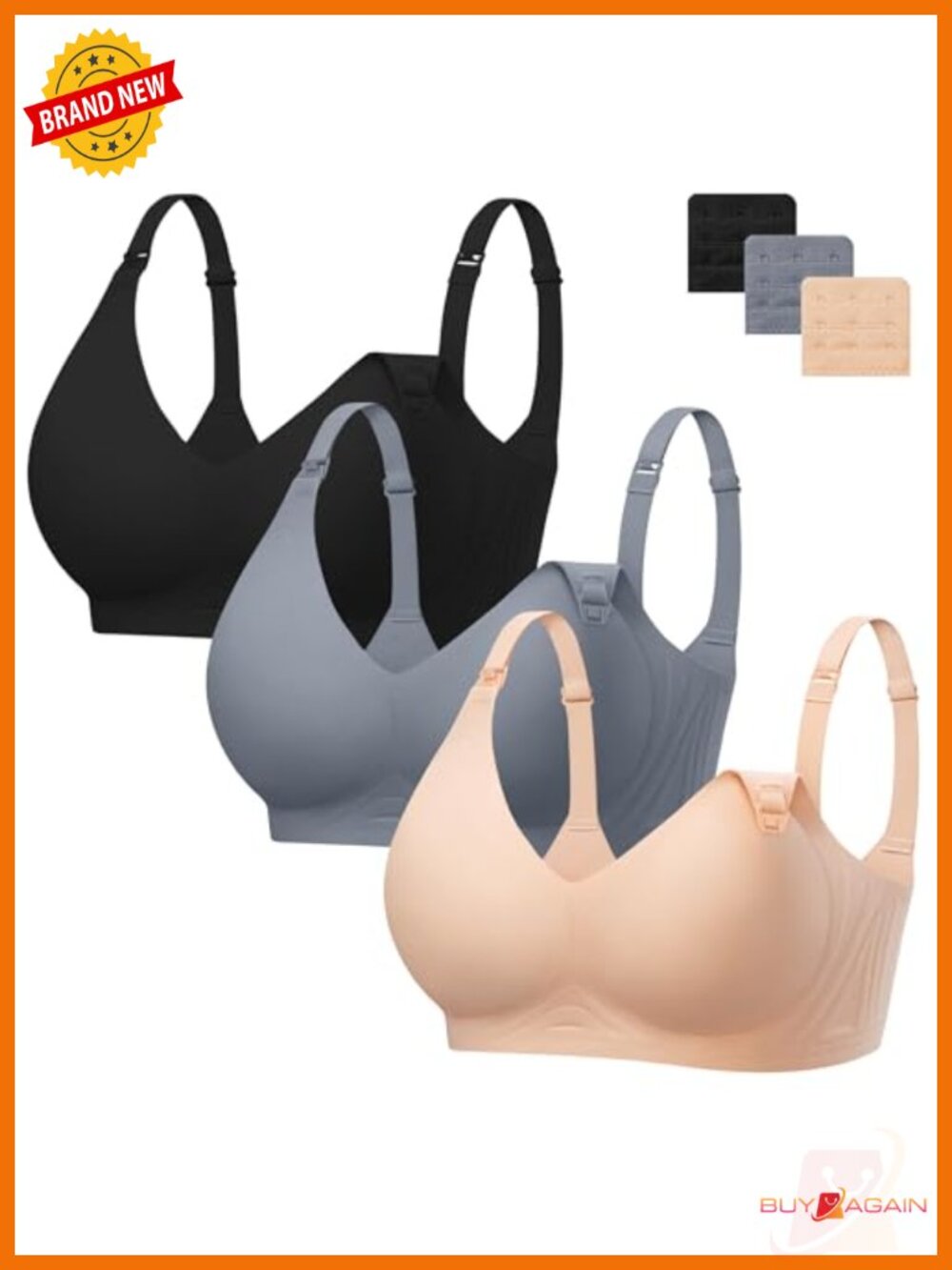3 Pack Seamless Nursing Bra Wireless Sleep Bralette with Extenders